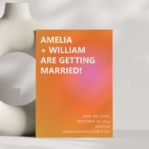 Retro Oranje Roze Krachtige Gradiënt Moderne Trouw Save The Date