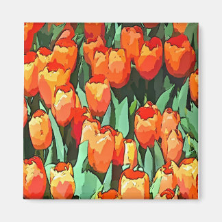 Retro Oranje Tulpen Magneet