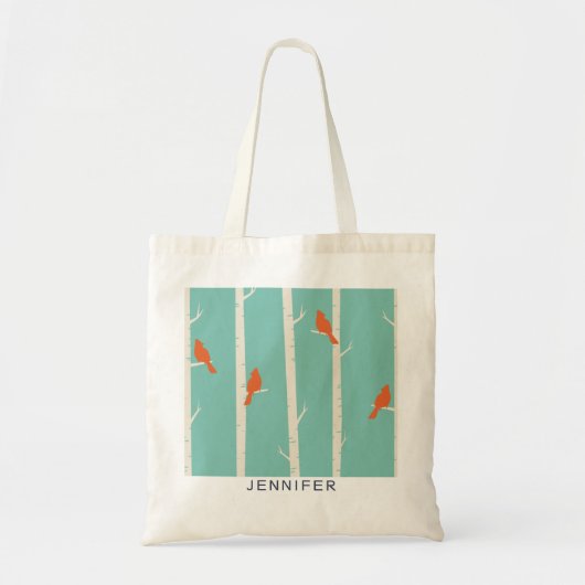 Retro Oranje vogels op afbeelding van vogelbomen Tote Bag (Voorkant)