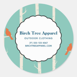 Retro Oranje vogels op Birch Trees Business Ronde Sticker