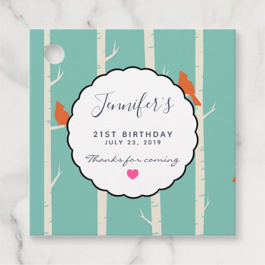 Retro Oranje vogels op vogelbomen Bedankt Bedankjes Labels (Voorkant)