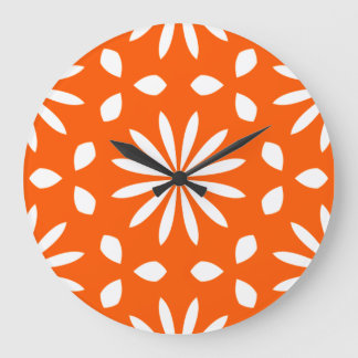 Retro Oranje Witte Geometrische Bloem Grote Klok