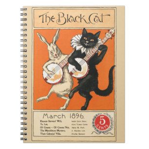 Retro Oranje Zwarte Kat Witte Konijn Banjo Kunst Notitieboek