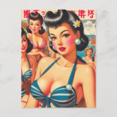 Retro Oriental Beach Meisjes Briefkaart (Voorkant)