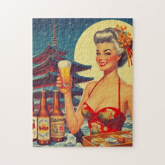 Retro Oriental Beer Girl Legpuzzel (Verticaal)