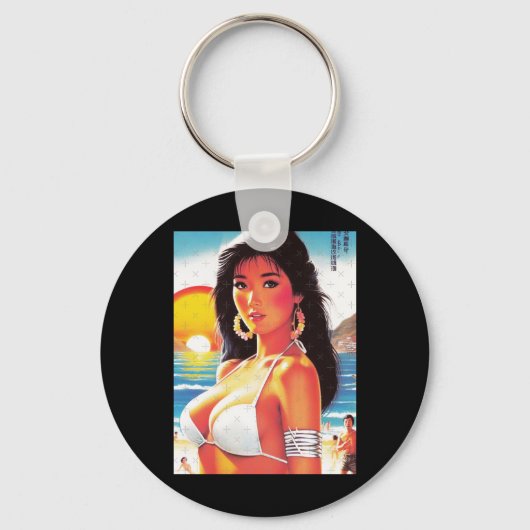 Retro Oriental Girl Sticker Sleutelhanger (Voorkant)