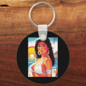 Retro Oriental Girl Sticker Sleutelhanger (Voorkant)