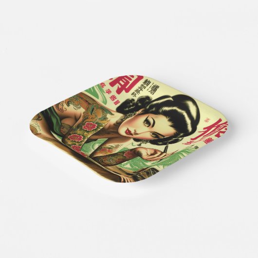 Retro Oriental Pin-up Papieren Bordje (Gebogen)