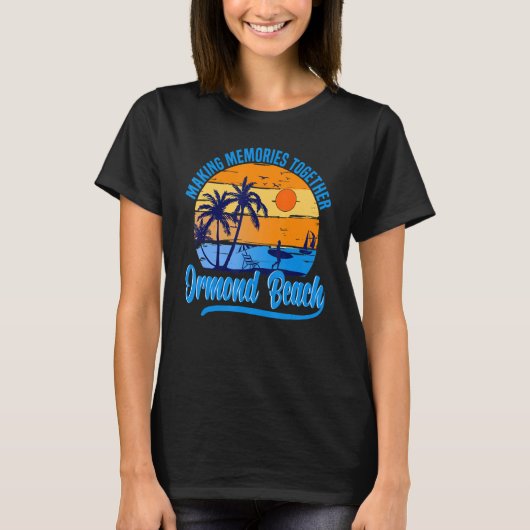 Retro Ormond Beach Florida Palm Tree Beach Zomer T-shirt (Voorkant)