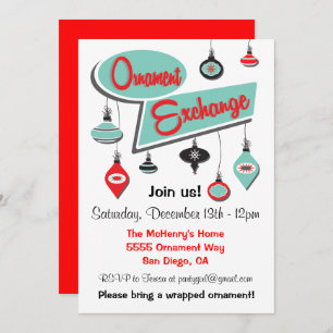 Retro Ornament Exchange Christmas Invitation