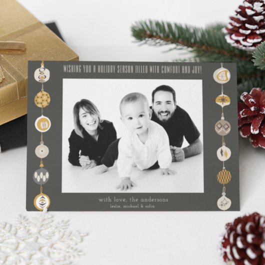 Retro Ornament Foto Kerstvakantie Kaart