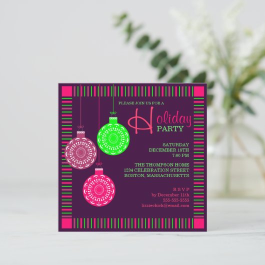 Retro Ornament Holiday Party Uitnodiging (Staand voorkant)