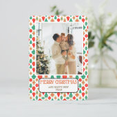 Retro Ornament Pattern Merry Christmas Photo Card Kaart (Staand voorkant)