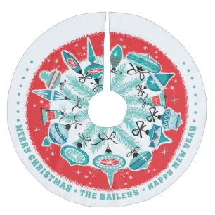 Retro Ornamenten boomrok met aangepaste naam Kerstboom Rok