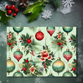 Retro Ornamenten en Bloemen Kerstmis Feestdagen Kaart