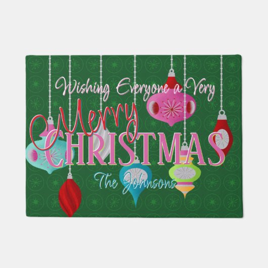Retro Ornaments Green Kerstdoormat Deurmat (Voorkant)