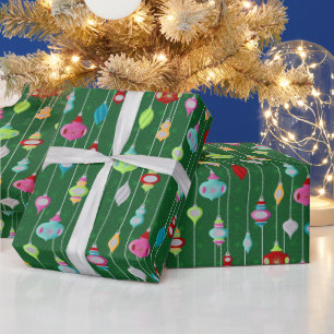 Retro Ornaments Green Kerstmis Cadeaupapier