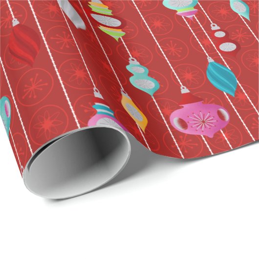 Retro Ornaments Red Kerstmis Cadeaupapier (Rol Hoek)