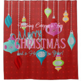 Retro Ornaments Red Kerstmis Douchegordijn (Voorkant)