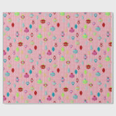 Retro Ornaments Roze Kerstmis Cadeaupapier (Vlak)
