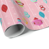 Retro Ornaments Roze Kerstmis Cadeaupapier (Rol Hoek)
