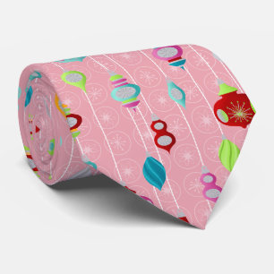 Retro Ornaments Roze Kerstmis Stropdas