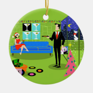 Rétro ornement urbain de Noël de couples de Noë