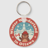 Retro Ottawa Beaver Winter Fun Sleutelhanger (Achterkant)