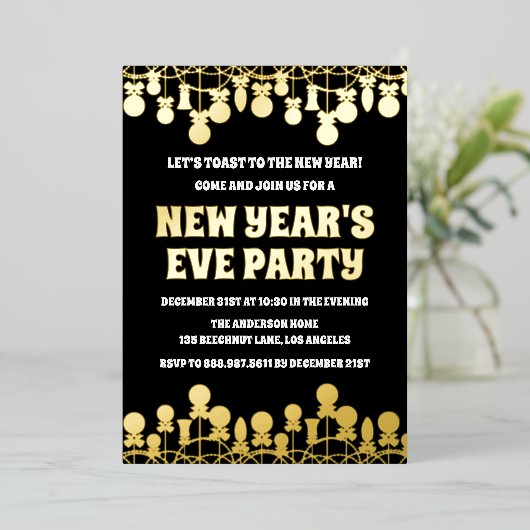 Retro Oud en Nieuw Feest Foto Folie Uitnodiging (Staand Voorkant)