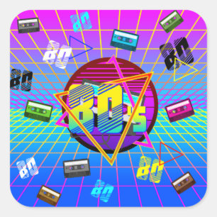 RETRO OUD SCHOOL CASSETTEBAND 80'S      VIERKANTE STICKER