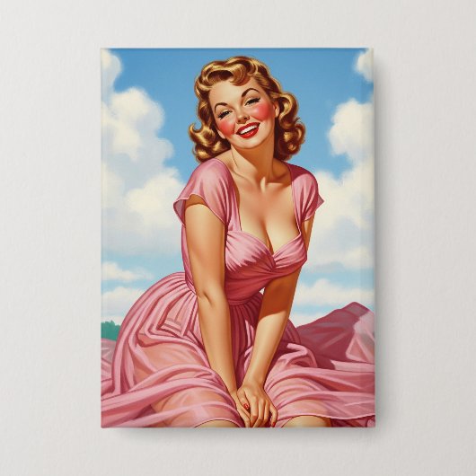 Retro Oude Hollywood Glamour Blonde Vrouw Pin-up A Button (Voorkant)