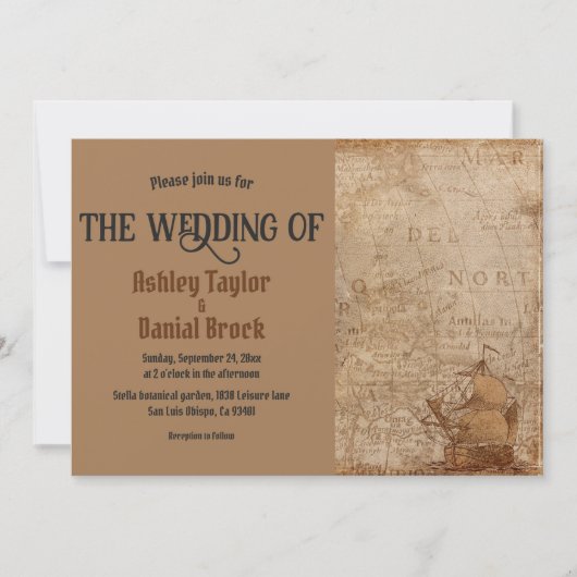 Retro Oude Kaart Scheepsbestemming Trouwen (Voorkant)