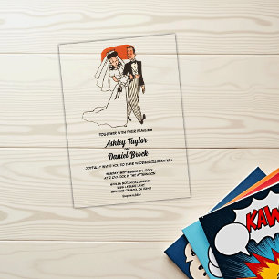 retro oude klassieke jaren 50 stripboek bruiloft acryl uitnodigingen
