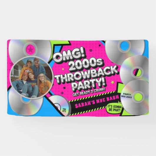 Retro oudejaarsavond 2000 Throwback Party Banner (Horizontaal)