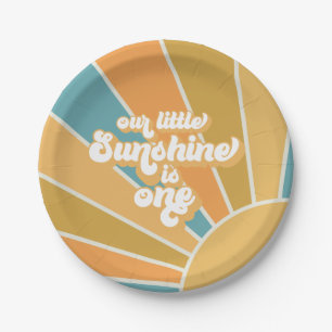 Retro Our Little Sunshine Boy Eerste Verjaardag Papieren Bordje