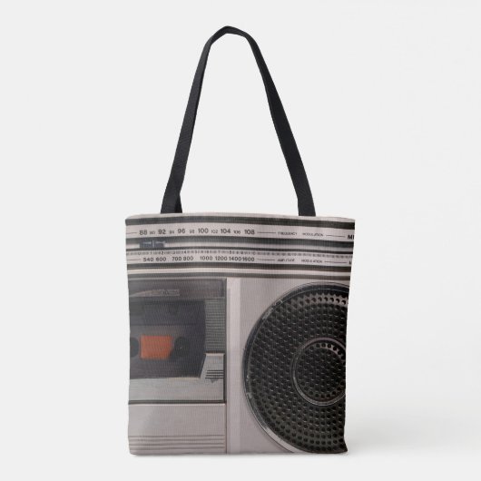 Retro outdated portable stereo radio cassette reco draagtas (Achterkant)