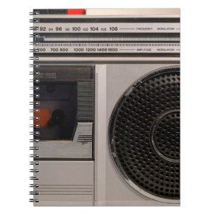 Retro outdated portable stereo radio cassette reco notitieboek