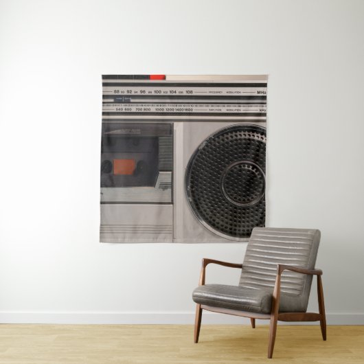 Retro outdated portable stereo radio cassette reco wandkleed (In situ)