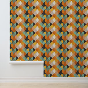 Retro Ovale Vormen Sinaasappel Blauwgroen Gouden P Behang