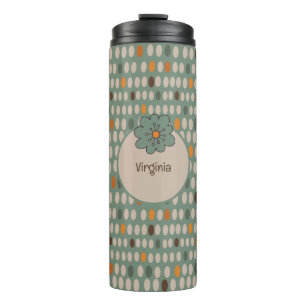 Retro Ovals & Blauwgroen Flower Gepersonaliseerd Thermosbeker