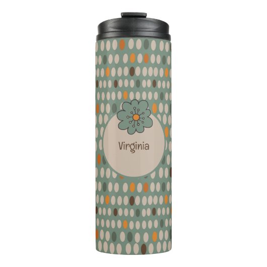 Retro Ovals & Blauwgroen Flower Gepersonaliseerd Thermosbeker (Voorkant)