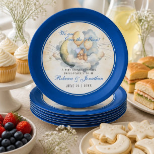 Retro Over de Maan Baby Shower Papieren Bordje