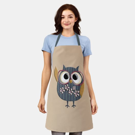 Retro  Owl Aangepaste naam aangepast iPod aan Schort (Gedragen)