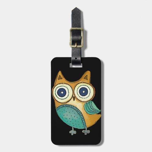 Retro Owl Bagagelabel (Voorkant verticaal)