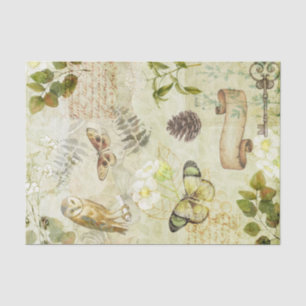 Retro Owl Butterfly Pine Leaves Floral Decoupage Tissuepapier