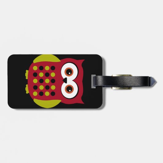 Retro Owl in rood Bagagelabel (Achterkant horizontaal)