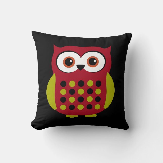 Retro Owl in rood Kussen (Voorkant)