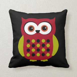 Retro Owl in rood Kussen