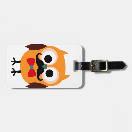 Retro Owl met Handlebar Mustache Mustache Bagagelabel (Voorkant horizontaal)