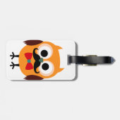 Retro Owl met Handlebar Mustache Mustache Bagagelabel (Achterkant horizontaal)